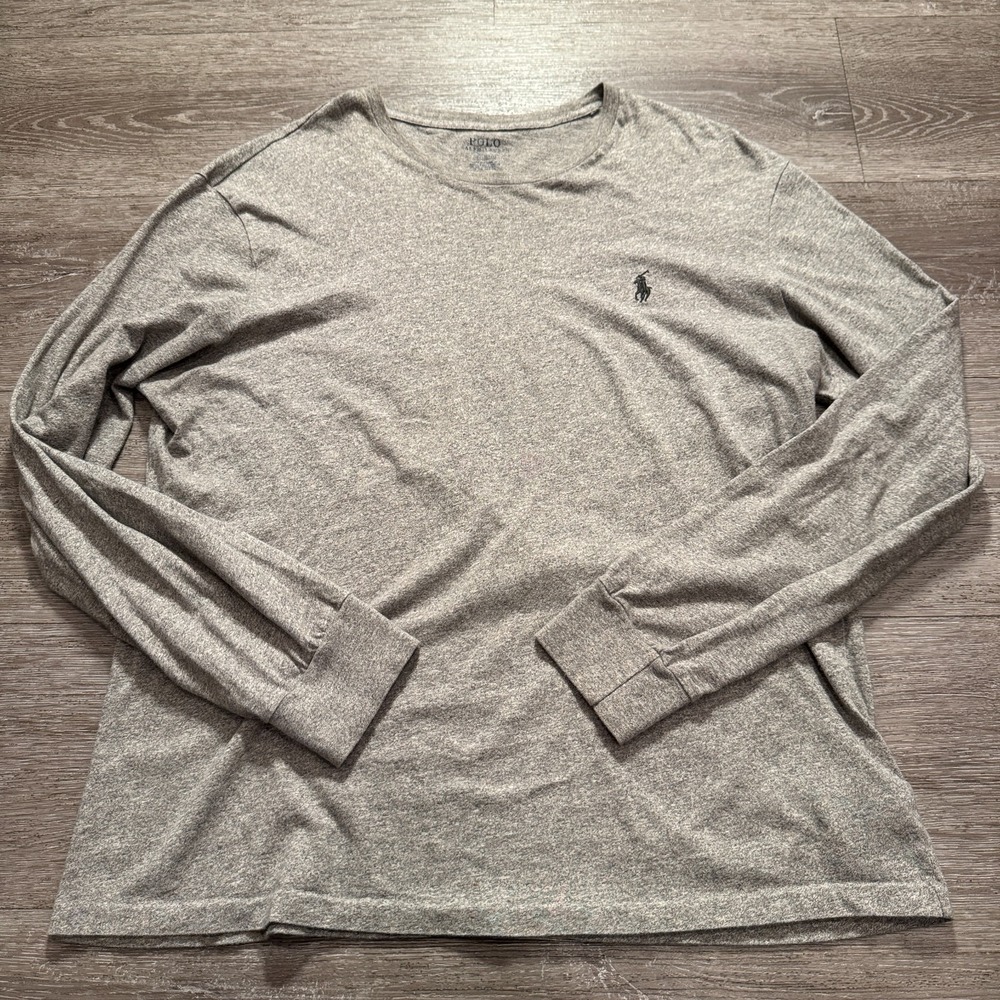 Polo Ralph Lauren Shirt Mens Medium Gray Long Sleeve Tee Cotton Pony Preppy